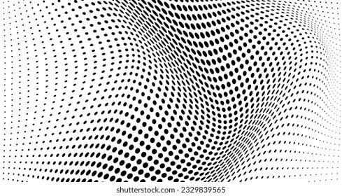Abstract halftone wave dotted background. Futuristic twisted grunge pattern, dot, circles. Vector modern optical pop art texture for posters, business cards, cover, labels mock-up, stickers layout