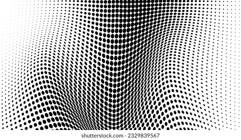 Abstract halftone wave dotted background. Futuristic twisted grunge pattern, dot, circles. Vector modern optical pop art texture for posters, business cards, cover, labels mock-up, stickers layout