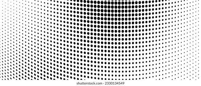 Abstract halftone wave dotted background. Futuristic twisted grunge pattern, dot, circles. Vector modern optical pop art texture for posters, business cards, cover, labels mock-up, stickers layout