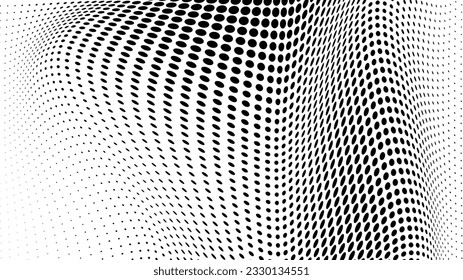 Abstract halftone wave dotted background. Futuristic twisted grunge pattern, dot, circles. Vector modern optical pop art texture for posters, business cards, cover, labels mock-up, stickers layout