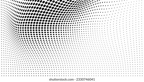 Abstract halftone wave dotted background. Futuristic twisted grunge pattern, dot, circles. Vector modern optical pop art texture for posters, business cards, cover, labels mock-up, stickers layout