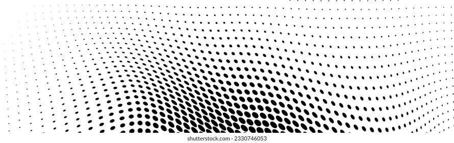 Abstract halftone wave dotted background. Futuristic twisted grunge pattern, dot, circles. Vector modern optical pop art texture for posters, business cards, cover, labels mock-up, stickers layout