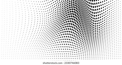 Abstract halftone wave dotted background. Futuristic twisted grunge pattern, dot, circles. Vector modern optical pop art texture for posters, business cards, cover, labels mock-up, stickers layout