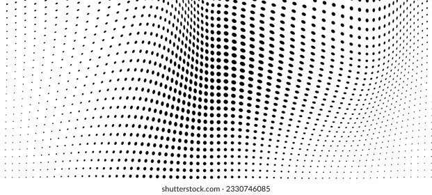Abstract halftone wave dotted background. Futuristic twisted grunge pattern, dot, circles. Vector modern optical pop art texture for posters, business cards, cover, labels mock-up, stickers layout