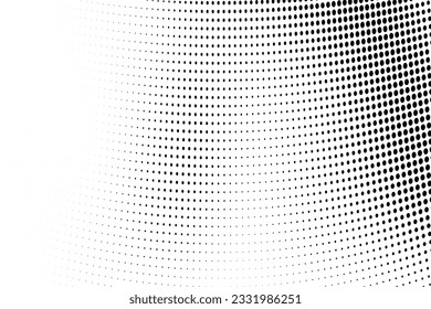 Abstract halftone wave dotted background. Futuristic twisted grunge pattern, dot, circles. Vector modern optical pop art texture for posters, business cards, cover, labels mock-up, stickers layout