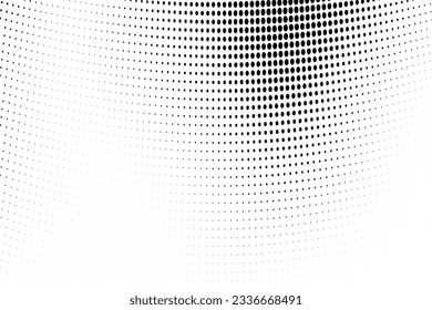 Abstract halftone wave dotted background. Futuristic twisted grunge pattern, dot, circles. Vector modern optical pop art texture for posters, business cards, cover, labels mock-up, stickers layout