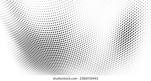 Abstract halftone wave dotted background. Futuristic twisted grunge pattern, dot, circles. Vector modern optical pop art texture for posters, business cards, cover, labels mock-up, stickers layout