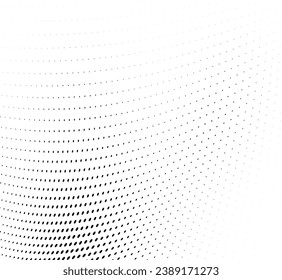 Resumen de la ola de media tonalidad salpicada de fondo. Futurista patrón de grunge torcido, punto, círculos. Vector textura moderna de arte pop óptico para afiches, tarjetas de visita, portada, maqueta de etiquetas, disposición de pegatinas