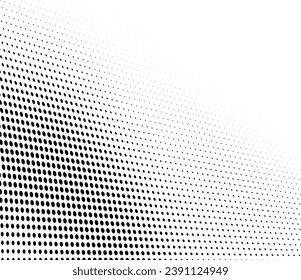 Resumen de la ola de media tonalidad salpicada de fondo. Futurista patrón de grunge torcido, punto, círculos. Vector textura moderna de arte pop óptico para afiches, tarjetas de visita, portada, maqueta de etiquetas, disposición de pegatinas