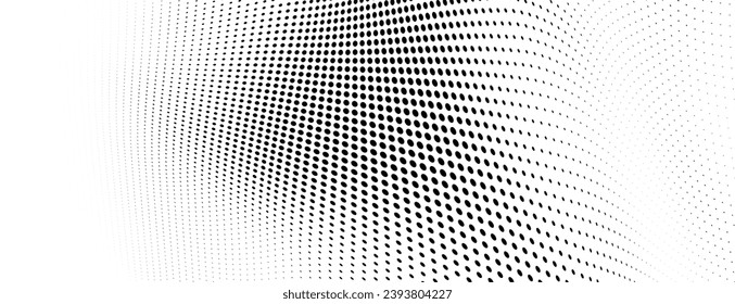 Abstract halftone wave dotted background. Futuristic twisted grunge pattern, dot, circles. Vector modern optical pop art texture for posters, business cards, cover, labels mock-up, stickers layout