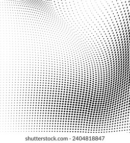 Abstract halftone wave dotted background. Futuristic twisted grunge pattern, dot, circles. Vector modern optical pop art texture for posters, business cards, cover, labels mock-up, stickers layout