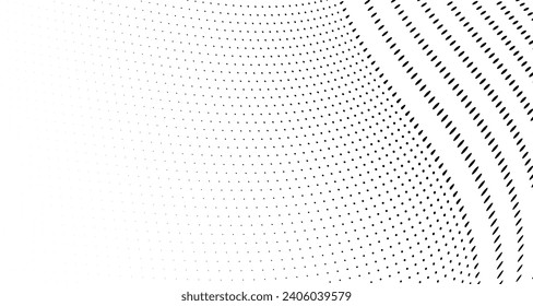 Abstract halftone wave dotted background. Futuristic twisted grunge pattern, dot, circles. Vector modern optical pop art texture for posters, business cards, cover, labels mock-up, stickers layout