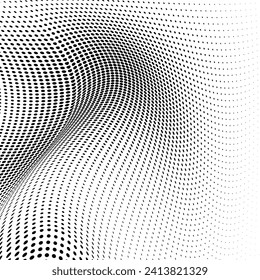 Abstract halftone wave dotted background. Futuristic twisted grunge pattern, dot, circles. Vector modern optical pop art texture for posters, business cards, cover, labels mock-up, stickers layout