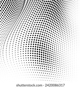 Abstract halftone wave dotted background. Futuristic twisted grunge pattern, dot, circles. Vector modern optical pop art texture for posters, business
