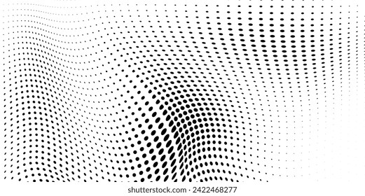 Abstract halftone wave dotted background. Futuristic twisted grunge pattern, dot, circles. Vector modern optical pop art texture for posters, business cards, cover, labels mock-up, stickers layout