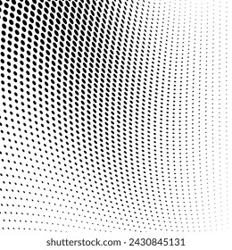 Abstract halftone wave dotted background. Futuristic twisted grunge pattern, dot, circles. Vector modern optical pop art texture for posters, business cards, cover, labels mock-up, stickers layout