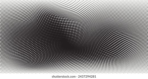 Abstract halftone wave dotted background. Halftone grunge pattern with squares. Vector halftone modern.