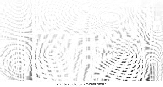 Abstract halftone wave dotted background. Futuristic twisted grunge pattern, dot, circles. Vector modern