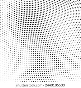 Abstract halftone wave dotted background. Futuristic twisted grunge pattern, dot, circles. Vector modern optical pop art texture for posters, business cards, cover, labels mock-up, stickers layout
