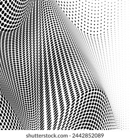 Abstract halftone wave dotted background. Futuristic twisted grunge pattern, dot, circles. Vector modern optical pop art texture for posters, business