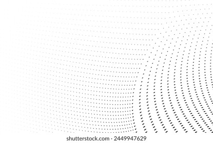 Abstract halftone wave dotted background. Futuristic twisted grunge pattern, dot, circles. Vector modern optical pop art texture for posters, business cards, cover, labels mock-up, stickers layout