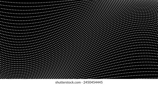 Abstract halftone wave dotted background. Futuristic twisted grunge pattern, dot, circles. Vector modern optical pop art texture for posters, business cards, cover, labelsvector dots  black abstract