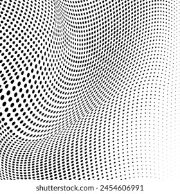 Abstractas fondo punteado de media onda. Futurista patrón de grunge retorcido, punto, círculos. Vector moderno textura de arte pop óptico para carteles, tarjetas de visita, cubierta, etiquetas maqueta, diseño de pegatinas