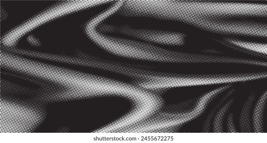 Abstract halftone wave dotted background. Futuristic twisted grunge pattern, dot, circles. Vector modern