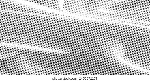 Abstract halftone wave dotted background. Futuristic twisted grunge pattern, dot, circles. Vector modern
