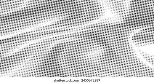 Abstract halftone wave dotted background. Futuristic twisted grunge pattern, dot, circles. Vector modern