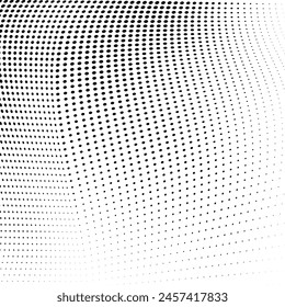 Abstract halftone wave dotted background. Futuristic twisted grunge pattern, dot, circles. Vector modern optical pop art texture for posters, business