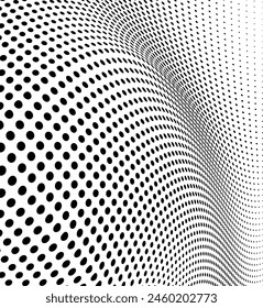 Abstract halftone wave dotted background. Futuristic twisted grunge pattern, dot, circles. Vector modern optical pop art texture for posters, business cards, cover, labels mock-up, stickers layout