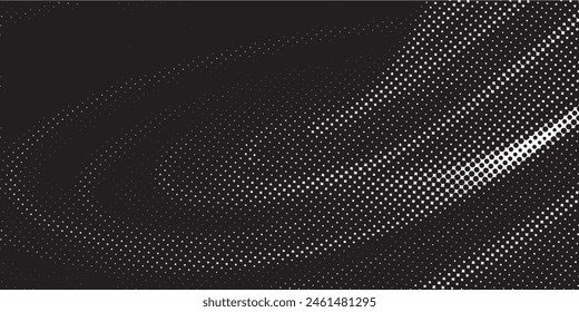 Abstract halftone wave dotted background. Futuristic twisted grunge pattern, dot, circles. Vector modern