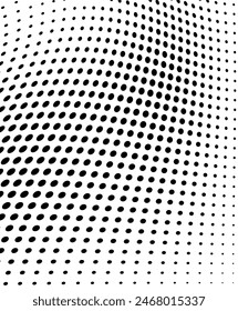 Abstrakter Halbtonwellenhintergrund. Futuristisches verdrehtes Grunge-Muster, Punkt, Kreise. Vektorgrafik Moderne Optische Pop Art Textur für Poster, Visitenkarten, Cover, Etiketten Mock-up, Aufkleber Layout