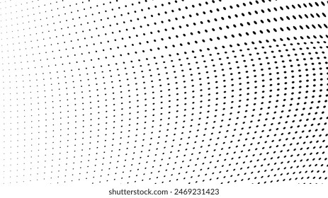 Abstract halftone wave dotted background. Futuristic twisted grunge pattern, dot, circles. Vector modern optical pop art texture for posters, business cards, cover, labels mock-up, stickers layout