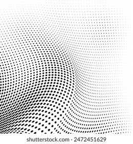 Abstract halftone wave dotted background. Futuristic twisted grunge pattern, dot, circles. Vector modern optical pop art texture for posters, business