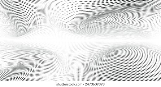 Abstract halftone wave dotted background. Futuristic twisted grunge pattern, dot, circles. Vector modern optical pop art texture for posters, business cards, cover,ilustration	
