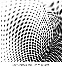 Abstract halftone wave dotted background. Futuristic twisted grunge pattern, dot, circles. Vector modern optical pop art texture for posters, business cards, cover, labels mock-up, stickers layout