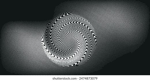 Abstract halftone wave dotted background. Futuristic twisted grunge pattern, dot, circles. Vector modern optical pop art texture for posters, business cards, cover,ilustration