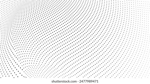 Abstract halftone wave dotted background. Futuristic twisted grunge pattern, dot, circles. Vector modern optical pop art texture for posters, business cards, cover, labels mock-up, stickers layout