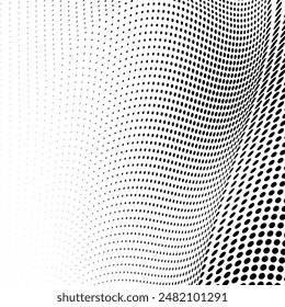 Abstract halftone wave dotted background. Futuristic twisted grunge pattern, dot, circles. Vector modern optical pop art texture for posters, business cards, cover, labels mock-up, stickers layout
