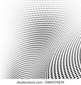 Abstract halftone wave dotted background. Futuristic twisted grunge pattern, dot, circles. Vector modern optical pop art texture for posters, business cards, cover, labels mock-up, stickers layout