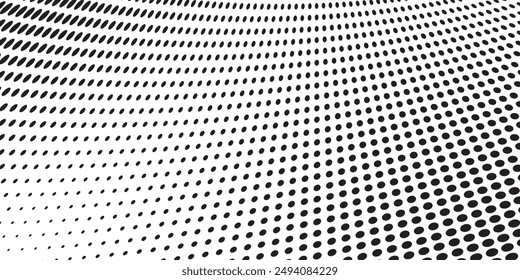 Abstract halftone wave dotted background. Futuristic twisted grunge pattern, dot, circles. Vector modern optical pop art texture for posters, business cards,