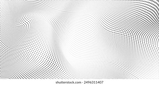 Abstract halftone wave dotted background. Futuristic twisted grunge pattern, dot, circles. Vector modern optical pop art texture for posters, business cards, cover,ilustration	