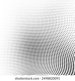 Abstract halftone wave dotted background. Futuristic twisted grunge pattern, dot, circles. Vector modern optical pop art texture for posters, business cards, cover, labels mock-up, stickers layout