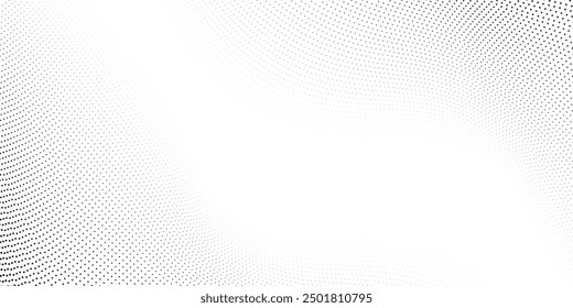 Abstract halftone wave dotted background. Futuristic twisted grunge pattern, dot, circles. Vector modern optical pop art texture 