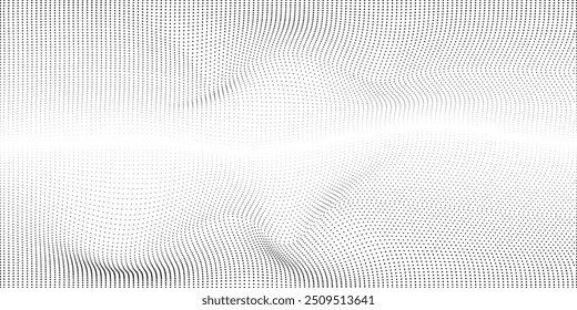Abstract halftone wave dotted background. Futuristic twisted grunge pattern, dot, circles. Vector modern optical pop art texture for posters, business cards, cover,ilustration	