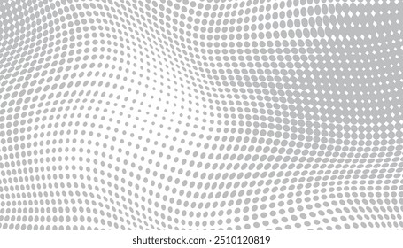 Abstract halftone wave dotted background. Futuristic twisted grunge pattern, dot, circles. Vector modern optical pop art texture.