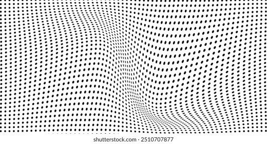 Abstract halftone wave dotted background. Futuristic twisted grunge pattern, dot, circles. Vector modern optical pop art texture for posters, business cards, cover,ilustration	
