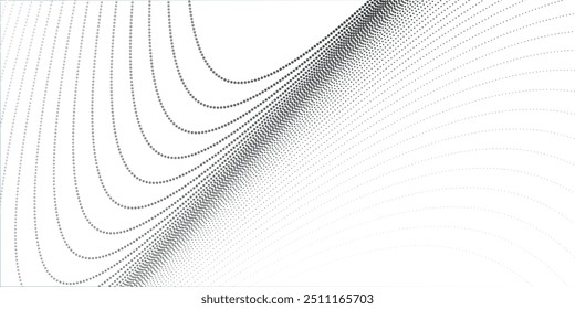 Abstract halftone wave dotted background. Futuristic twisted grunge pattern, dot, circles. Vector modern optical pop art texture for posters, business cards,